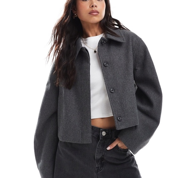 ASOS DESIGN top collar jacket in charcoal - Picture 2 of 4